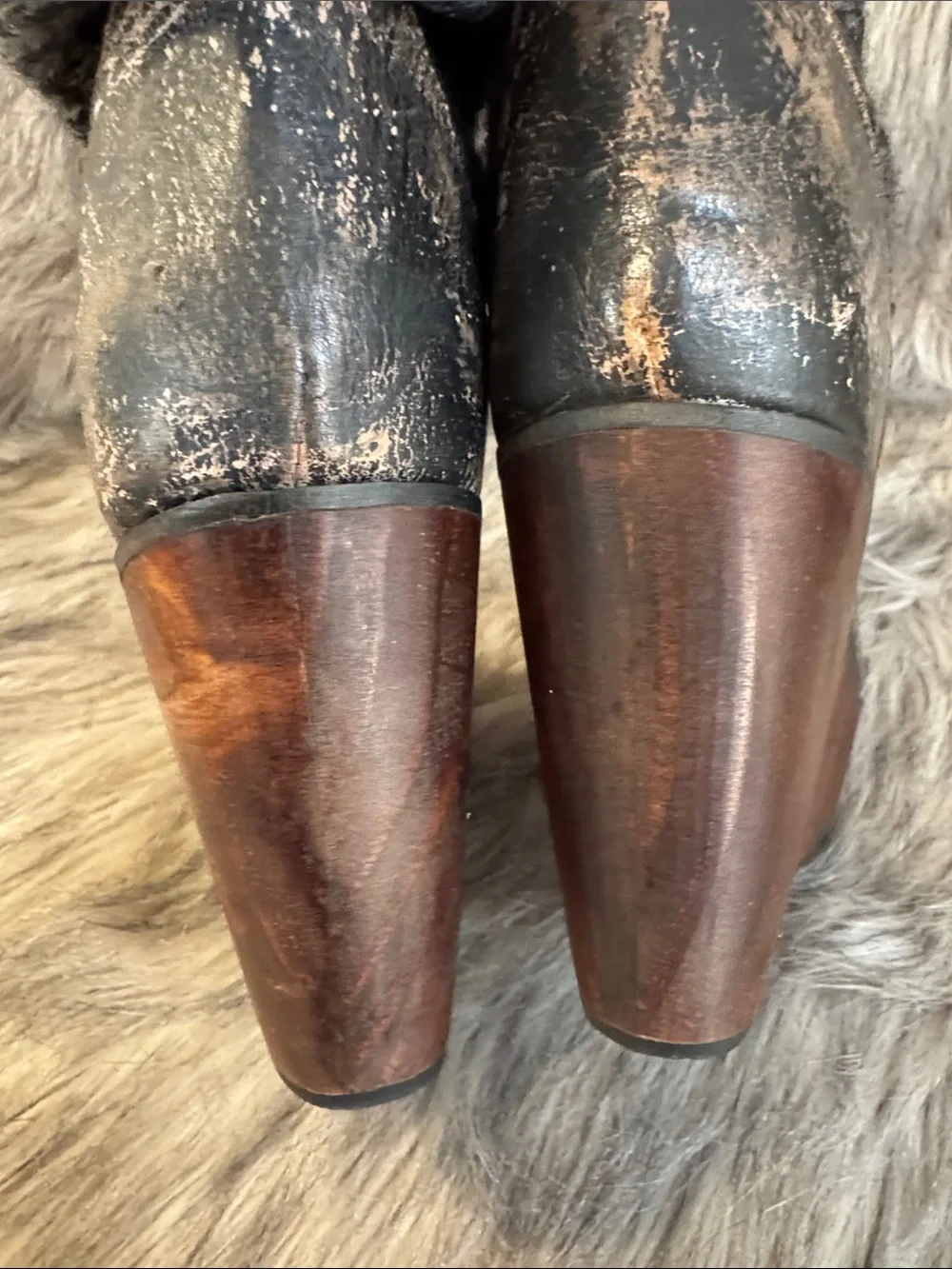 BED|STU Knit-Top Wedge Booties in Distressed Brown and Gray Size 6